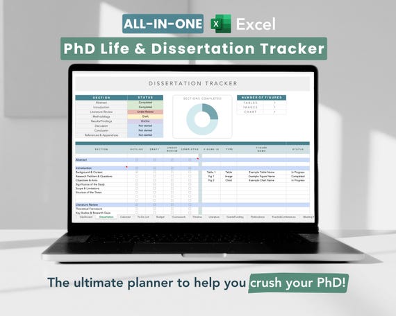 PhD Life & Dissertation Tracker in Excel, Digital PhD Planner, Thesis Tracker, Research Dissertation Planner, XLS PhD Student Thesis Planner