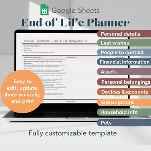 終末期プランナー - 遺言、終末期の手配、遺産計画、万が一の時のプランナー、万が一のためのGoogleスプレッドシートテンプレート
