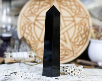 XXL Black Obsidian, large obsidian point, large format black obsidian tower, large size obelisk, black altar crystal