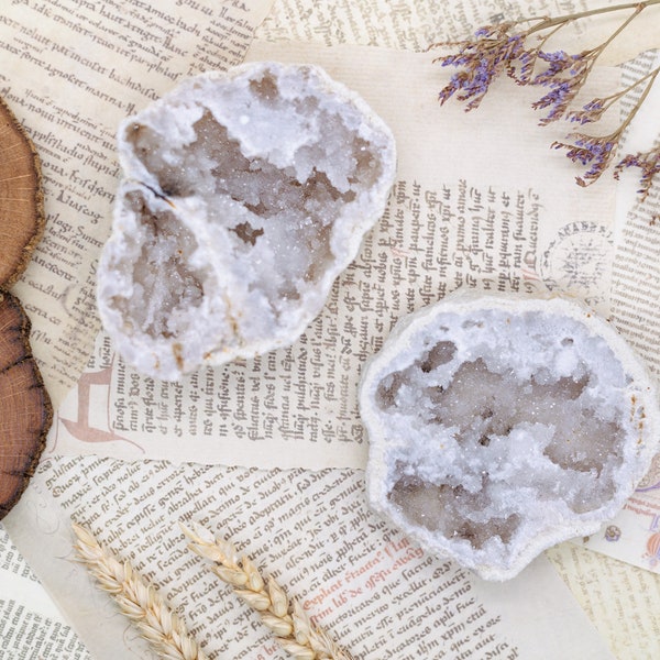 Géode Quartz, druse cristal de roche, tranche agate brute, agate cavité