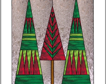 Motif de vitraux d'arbres de Noël du milieu du siècle