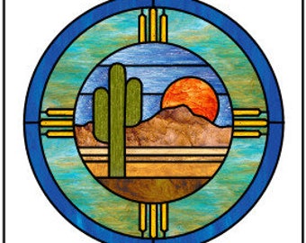 Saguaro Paysage-Stained Glass Pattern