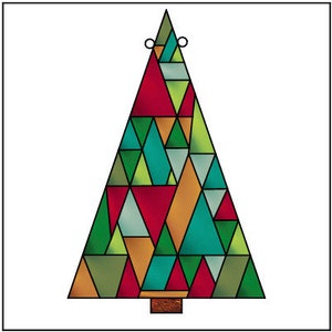 May include: A colorful stained glass Christmas tree with red, green, blue, and gold triangles.