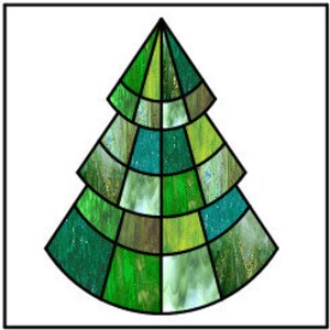May include: A stained glass Christmas tree design with a variety of green shades, including dark green, light green, and teal.