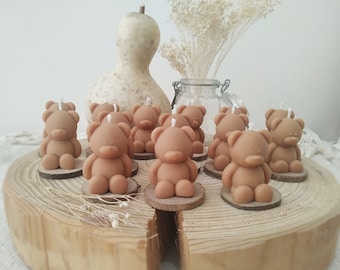 Mini Teddybär Gastgeschenke für Gäste in der Farbe SCHOKOLADE, Baby-Duschekerzen Gastgeschenke, Teddybär Taufgeschenke, Handgegossenes Sojawachs