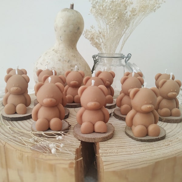 Mini faveurs de bougie d'ours en peluche pour les invités de couleur chocolat, faveurs de bougie de baby shower, faveurs de baptême d'ours en peluche, cire de soja coulée à la main