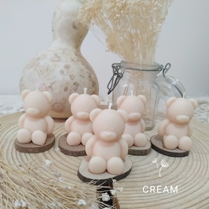 Mini Teddy Bear Candle Favors for Guests in CREAM color, Baby Shower candle favours, Teddy Bear Christening Favors, Handpoured Soy Wax