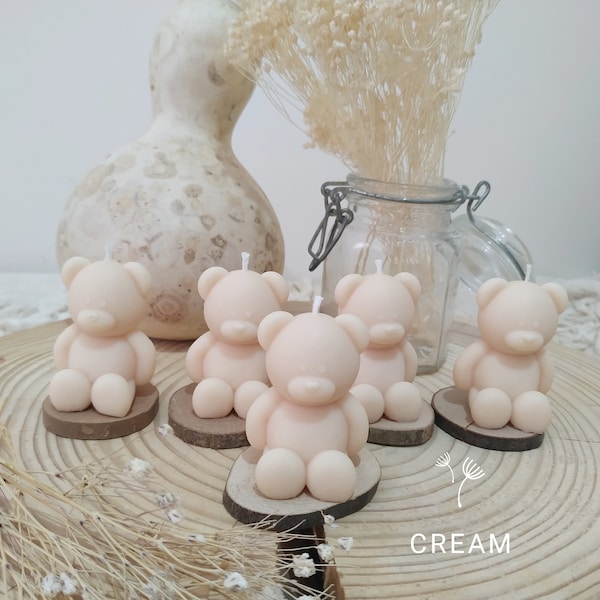 Mini Teddy Bear Candle Favors for Guests in CREAM color, Baby Shower candle favours, Teddy Bear Christening Favors, Handpoured Soy Wax