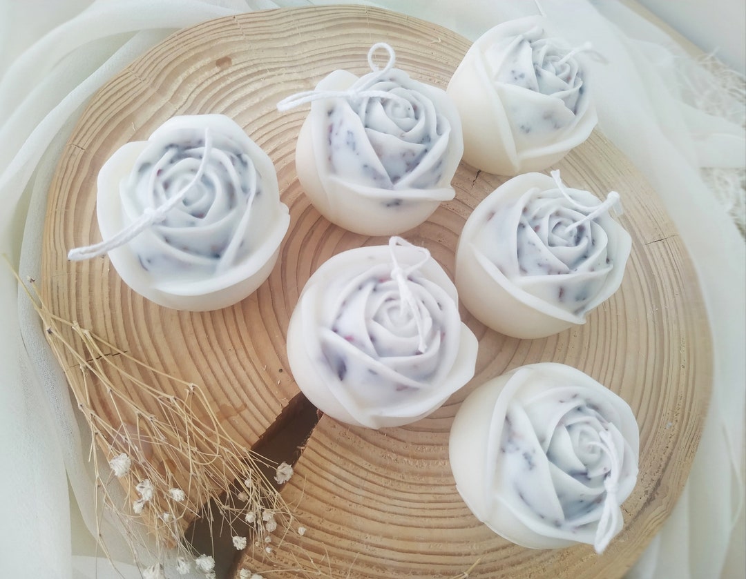 ROSE Shaped Candle, Wedding Candle Favors for Guests Bulk, Housewarming Candle Gift, Natural Soy