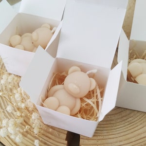 Bomboniere per candele mini orsetto per gli ospiti con confezione regalo ed etichetta personalizzata, colore CREAM, bomboniere per baby shower, cera di soia fatta a mano