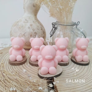 Mini bomboniere per candele a forma di orsacchiotto per gli ospiti in colore SALMONE, bomboniere per candele per baby shower, bomboniere per battesimo a forma di orsacchiotto, cera di soia versata a mano