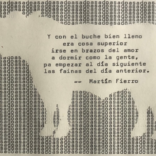 Original Artwork, Cow BBQ Lover Typewriter Poetry and Art piece, Argentine asado, Martin Fierro, Argentina national poem, Homage a la vaca,