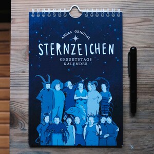 Kalendarz urodzinowy znak zodiaku A5 ilustracja astrologia zodiak fantazja wyjątkowa ręcznie rysowana sztuka astro