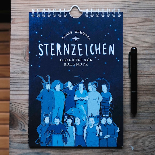 Geburtstagskalender Sternzeichen A5 Illustration Astrologie Zodiak Fantasie einzigartig Astro Kunst Handgezeichnet