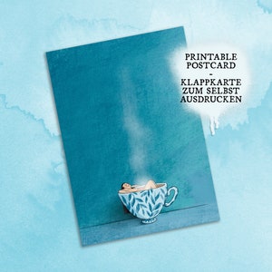 Lustige Postkarte druckbare Art Illustration A6 Druck digitaler Download Tea Time Kunst Print Design Kunstwerk Entspannung Relax