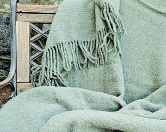 Manta de lana de peluche verde salvia - Tiro natural IN2NORD - Hygge hogar a cuadros de lana cálida - regalo de bienvenida madre padre navidad escandinavo