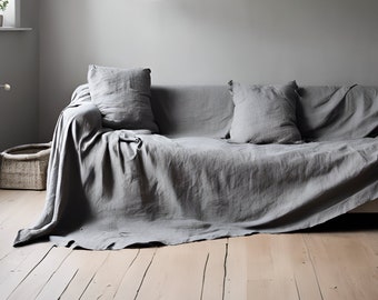 Linen Couch Cover  Upgrade Your Living Room Decor - Extra Large Linen Couch Cover, Natural sofa cover, Sectional couch cover, Big bed cover