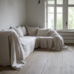 Linen Couch Cover  Upgrade Your Living Room Decor - Extra Large Linen Couch Cover, Natural sofa cover, Sectional couch cover, Big bed cover