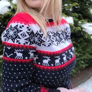 WOOL CHRISTMAS JUMPER - Knitted Snowflake Reindeer - Swedish design - Men / women - Long sleeve -  Winter knitwear pullover Christmas gift