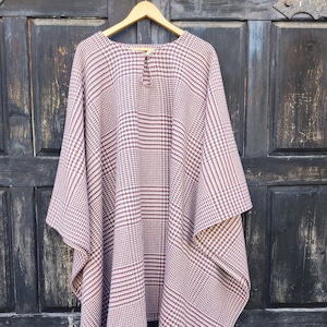 Wollponcho OLAND Unisex Ruana Cape, Karo Wolldecke Poncho mit oder ohne Kapuze, Bequemer Umhang Umhang Schal outdoor In2Nord