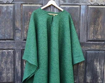 Wool poncho OLAND Unisex ruana cape, Green wool blanket poncho with or without  hood, Comfortable cape cloak shawl outdoor for men or women