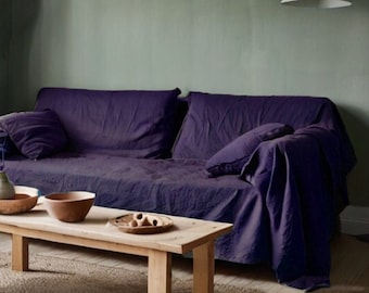 Housse de canapé en lin Améliorez la décoration de votre salon - Très grande housse de canapé en lin, housse de canapé naturelle, housse de canapé sectionnelle, grand couvre-lit
