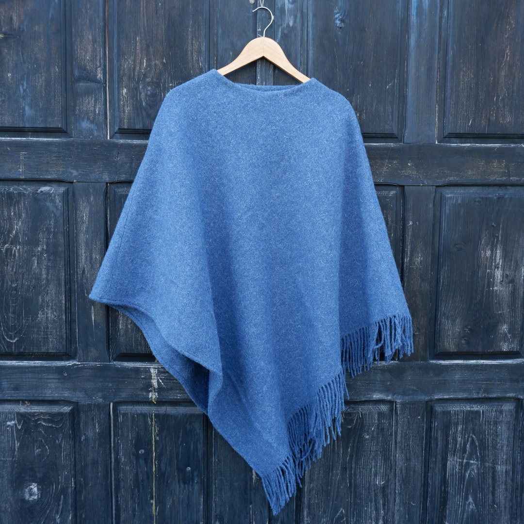 Wool Blanket Poncho With Hood Blue Kiruna Hooded Cape Etsy