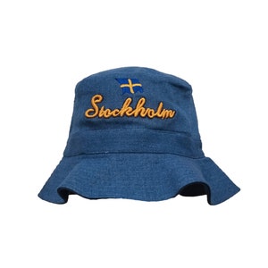Bucket hat Sweden Cap Hat with Scandinavian Sweden blue beige  Fisherman hat