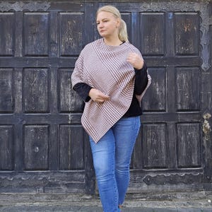Wool blanket poncho cape hooded in Check lambswool ladies poncho cape with or without hood Wool blanket poncho cape