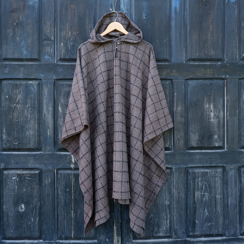 Poncho en laine OLAND Cape ruana unisexe Poncho couverture en laine gris avec ou sans capuche Cape confortable pour l'extérieur In2Nord Marron