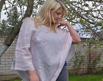 Poncho cape en lin SOLNA, Poncho léger en gaze de lin pour tenue de vacances d'été Poncho de protection en lin pour femme, cadeau pour maman IN2NORD rose pâle