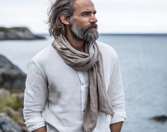 Linen Scarf unisex in natural linen. Women Men gift flax scarf stole large or skinny, Linen Gauze sheer Scarf mothers mom day gift daughter