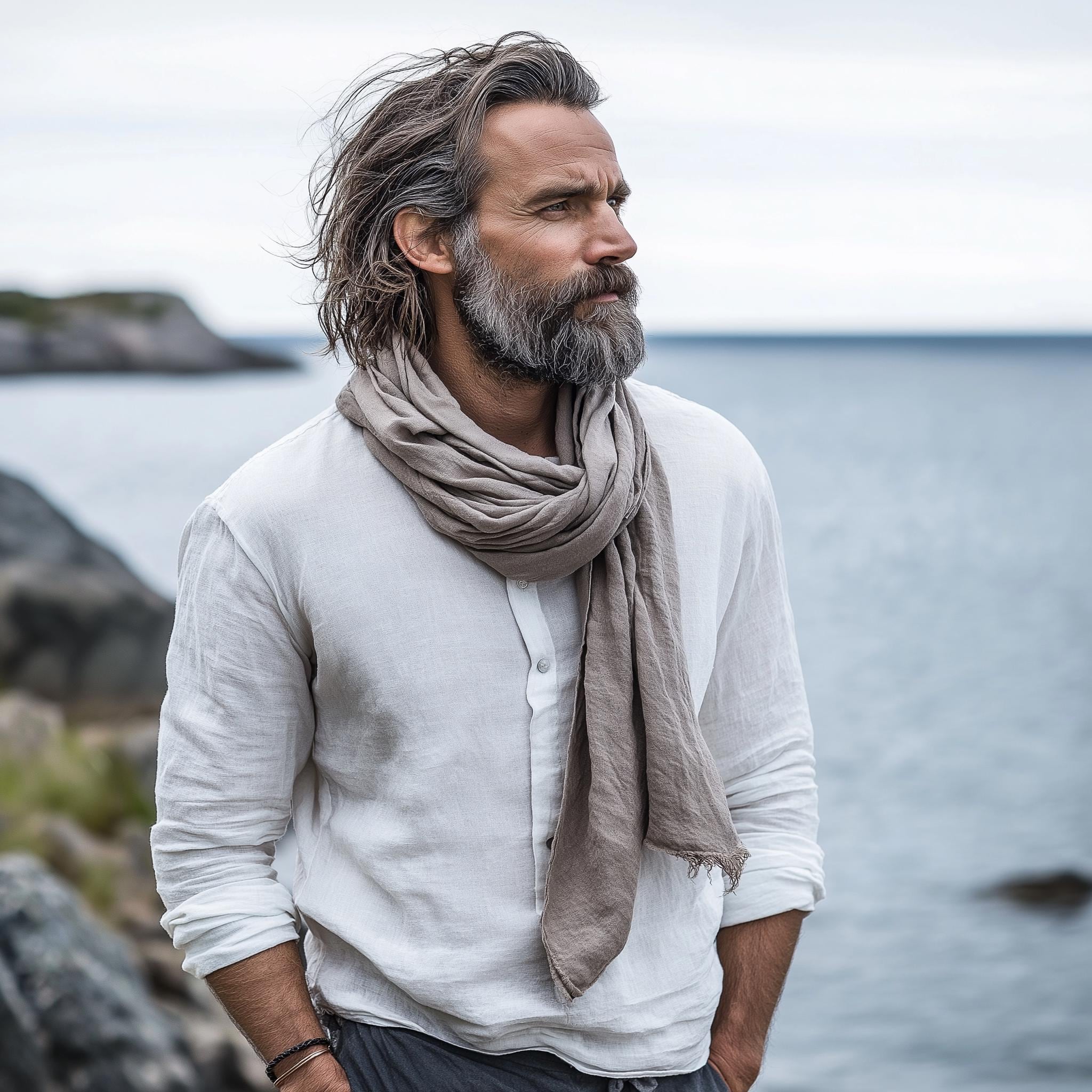 Linen Scarf Unisex in Natural Linen. Women Men Gift Flax