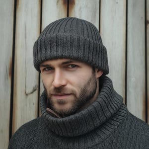 Wool fisherman beanie CHUNKY merino wool knit cap man, slouchy beanie hat, Unisex cuffed adult hat for men and women, winter accessories