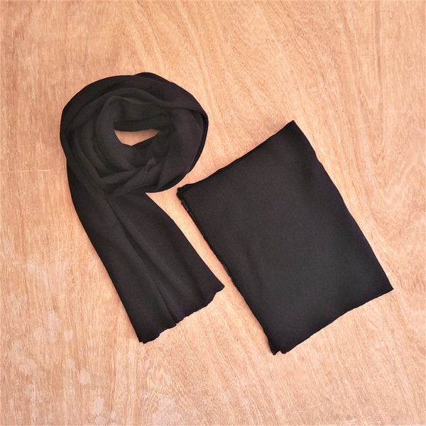 MERINO WOOL SCARF - Black/ Extra soft lightweight washable wool scarf for women and men/ 100% merino wool/ Valentines day gift idea for him