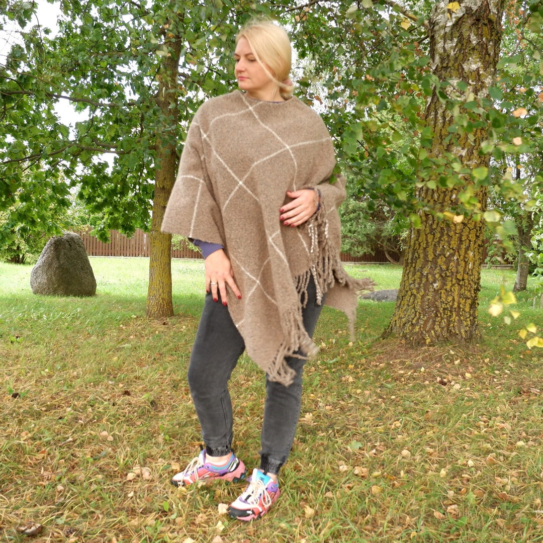 Beige Wool Blanket Poncho With Hood FLUFFY Hooded Cape Etsy