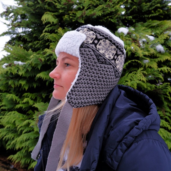 Soft Wool Trapper Hat Snowflakes Winter Classic Unisex Hat - Warm