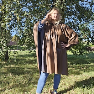 Hooded Rain poncho OLAND Unisex ruana cape waterproof - Brown poncho with hood Comfortable cape cloak shawl outdoor oversized - In2Nord