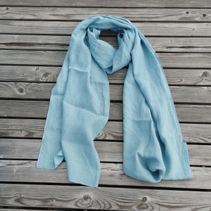 Linen Scarf unisex . Women Men, mom gift , flax scarf stole , large or skinny , Linen Gauze sheer Scarf mothers day gift from daughter 17. aqua blue