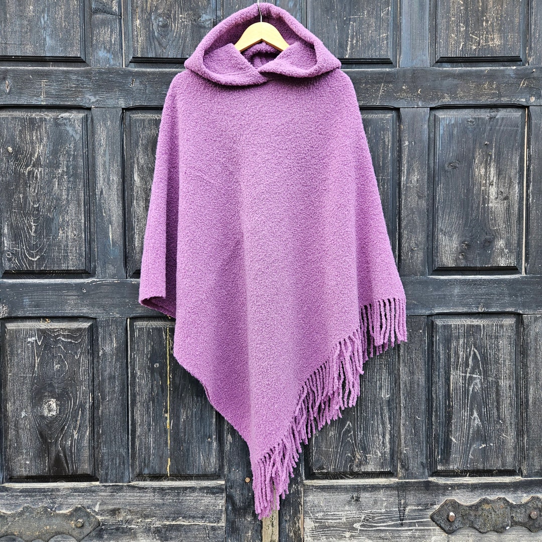 Purple Wool Blanket Poncho With Hood Kiruna Hooded Cape Etsy