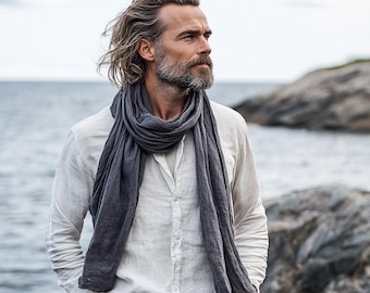 Linen Scarf unisex in natural linen. Women Men gift flax scarf stole large or skinny, Linen Gauze sheer Scarf mothers mom day gift daughter