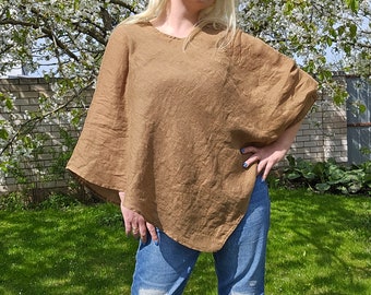 Linen poncho cape shawl SOLNA brown, Lightweight gauze poncho in flax summer vacation outfit linen cover up poncho Women mom gift IN2NORD