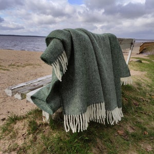 Cozy Blanket HERA in green Natural 100 % wool plaid IN2NORD Europe Warm and cozy sofa throw Home decor Christmas gift