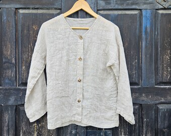 Linen gauze jacket in natural linen , light weight linen jacket blouse from XS to XXXL