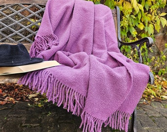 Purple Teddy wool blanket  - Natural throw IN2NORD  - Hygge home Warm wool plaid  - housewarming gift mother father christma Scandinavian