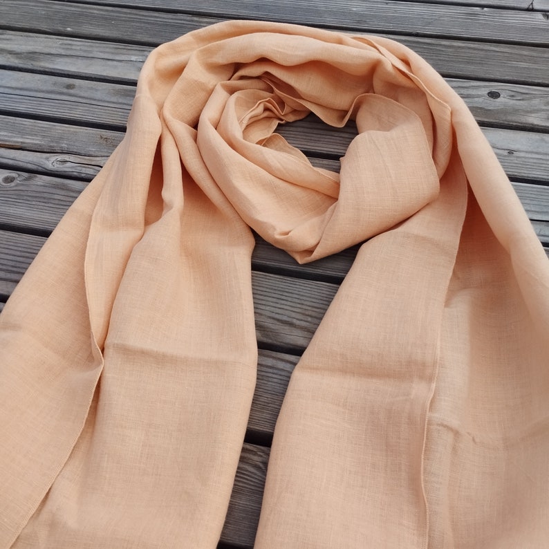 Linen Scarf unisex . Women Men, mom gift , flax scarf stole , large or skinny , Linen Gauze sheer Scarf mothers day gift from daughter 2. pale peach