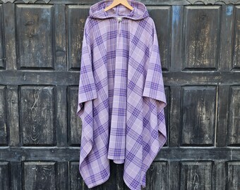Wool poncho OLAND - Unisex ruana cape Purple wool blanket poncho with or without  hood - Comfortable cape cloak shawl outdoor for men women