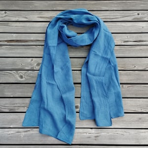 Linen Scarf unisex . Women Men, mom gift , flax scarf stole , large or skinny , Linen Gauze sheer Scarf mothers day gift from daughter 23. sky blue