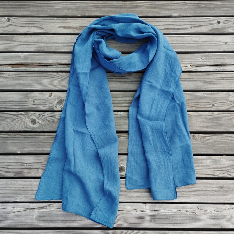Linen Scarf unisex . Women Men, mom gift , flax scarf stole , large or skinny , Linen Gauze sheer Scarf mothers day gift from daughter 23. sky blue