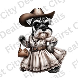 Schnauzer con atuendo campestre, perro PNG, mascota juguetona, clip art de animales, amantes de los perros, Schnauzer PSD con fondo transparente V1